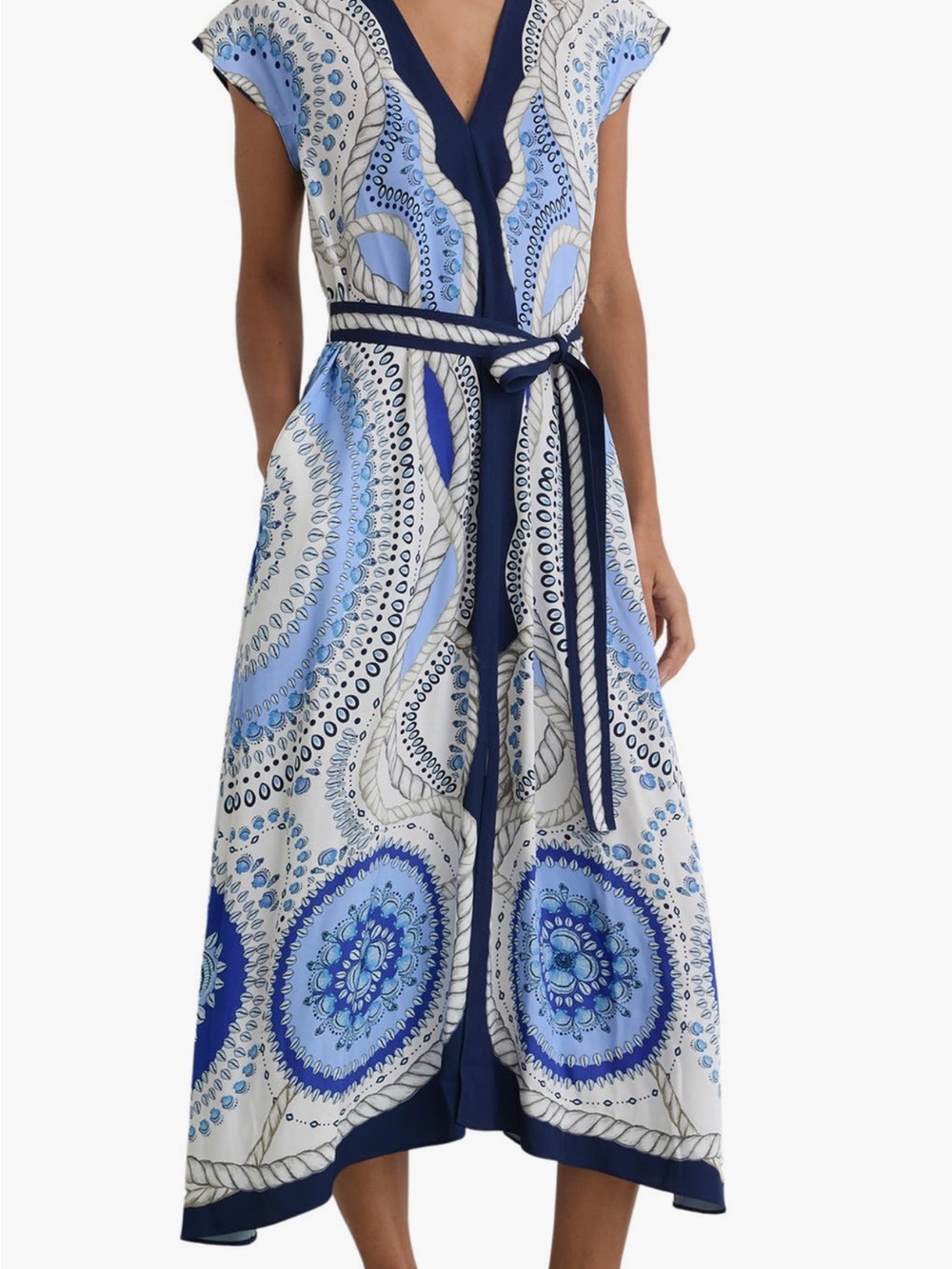 Reiss Heidi scarf print belted midi dress - Picture 5 of 10